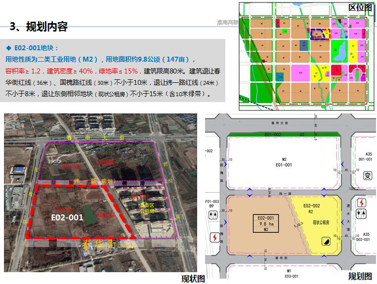 淮南高新区区块一单元控制性详细规划e02001地块图则及规划条件公示